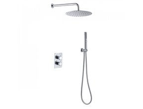 Regendoucheset Inbouw Muur Amore 25cm Rond Glans Chroom met Thermostaatkraan Hoofddouche en Staafhanddouche