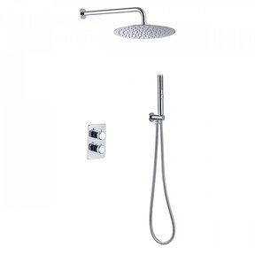 Regendoucheset Inbouw Muur Amore 25cm Rond Glans Chroom met Thermostaatkraan Hoofddouche en Staafhanddouche