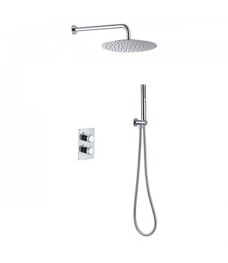 SANETTI Regendoucheset Inbouw Muur Amore 25cm Rond Glans Chroom met Thermostaatkraan Hoofddouche en Staafhanddouche