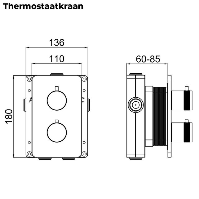 Regendoucheset Inbouw Muur Amore 25cm Rond Glans Chroom met Thermostaatkraan Hoofddouche en Staafhanddouche