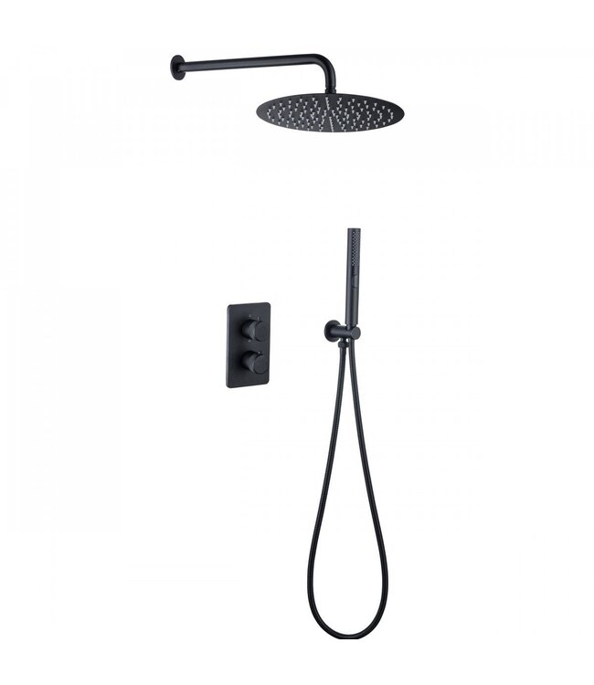 Regendoucheset Inbouw Muur Amore 25cm Rond Glans Chroom met Thermostaatkraan Hoofddouche en Staafhanddouche