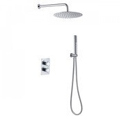 Regendoucheset Inbouw Muur Amore 25cm Rond Glans Mat Zwart met Thermostaatkraan Hoofddouche en Staafhanddouche Regendoucheset Inbouw Muur Amore 25cm Rond Glans Mat Zwart met Thermostaatkraan Hoofddouche en Staafhanddouche