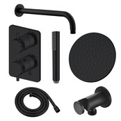 Regendoucheset Inbouw Muur Amore 25cm Rond Glans Mat Zwart met Thermostaatkraan Hoofddouche en Staafhanddouche Regendoucheset Inbouw Muur Amore 25cm Rond Glans Mat Zwart met Thermostaatkraan Hoofddouche en Staafhanddouche