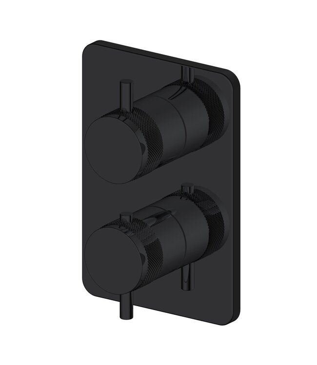 Regendoucheset Inbouw Muur Amore 25cm Rond Glans Mat Zwart met Thermostaatkraan Hoofddouche en Staafhanddouche