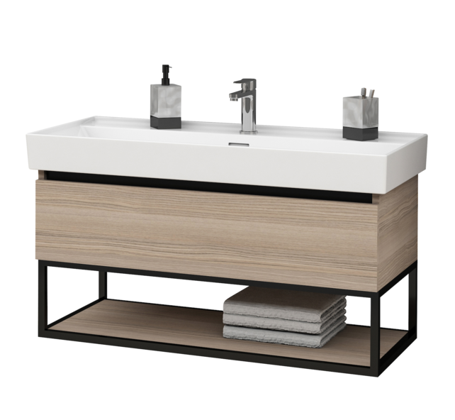 Industrieel Badkamermeubel Creavit Sharp 80x47x50cm met Stalen frame en wastafel met 1 kraangat overloop Industrieel Badkamermeubel Creavit Sharp 80x47x50cm met Stalen frame en wastafel met 1 kraangat overloop