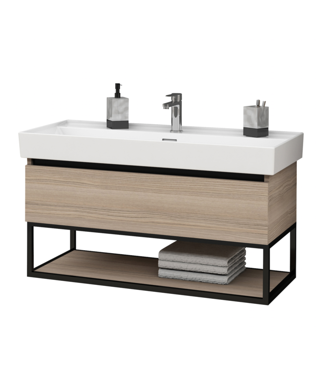 Industrieel Badkamermeubel Creavit Sharp 80x47x50cm met Stalen frame en wastafel met 1 kraangat overloop