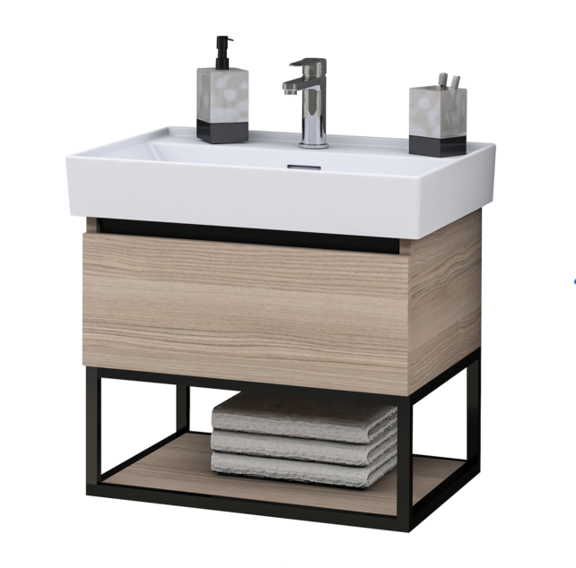 Industrieel Badkamermeubel Creavit Sharp 80x47x50cm met Stalen frame en wastafel met 1 kraangat overloop Industrieel Badkamermeubel Creavit Sharp 80x47x50cm met Stalen frame en wastafel met 1 kraangat overloop