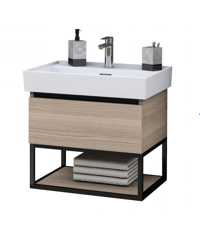 Industrieel Badkamermeubel Creavit Sharp 80x47x50cm met Stalen frame en wastafel met 1 kraangat overloop
