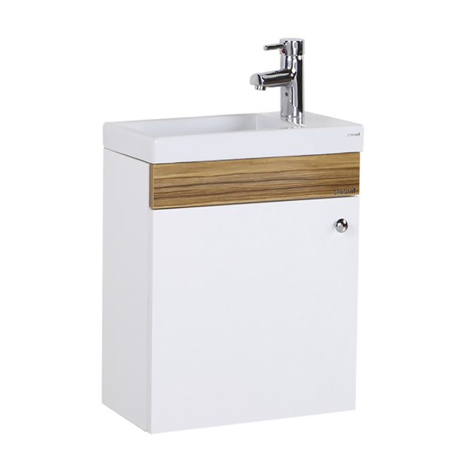 Fonteinkast Compleet Set Elma Eiken/Wit met onderkast spiegel en Keramisch Wastafel 44x54x25 cm Creavit