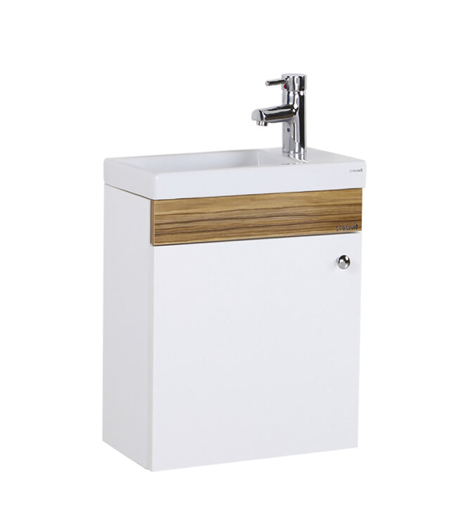 Fonteinkast Compleet Set Elma Eiken/Wit met onderkast spiegel en Keramisch Wastafel 44x54x25 cm Creavit