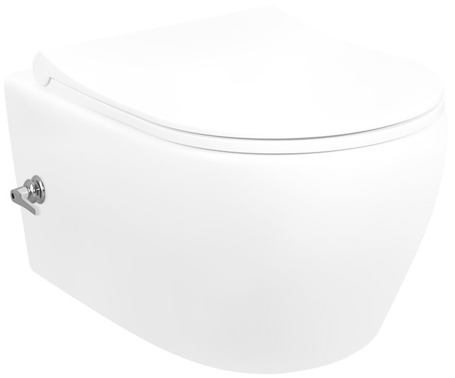 Randloos Hangtoilet Aloni met geïntegreerd bidetkraan Warm en Koud Wit diepspoel incl. Softclose Toiletbril Ultra Dun Randloos Hangtoilet Aloni met geïntegreerd bidetkraan Warm en Koud Wit diepspoel incl. Softclose Toiletbril Ultra Dun
