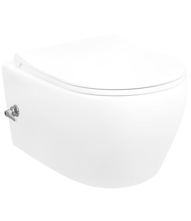 Randloos Hangtoilet Aloni met geïntegreerd bidetkraan Warm en Koud Wit diepspoel incl. Softclose Toiletbril Ultra Dun