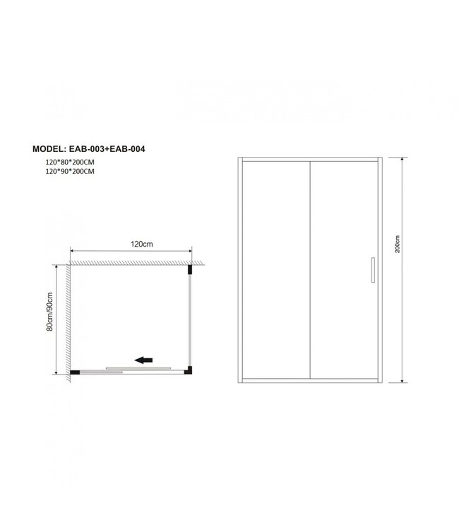 FABRIECIO Douchecabine Brescia 120x80cm Mat Zwart Antikalk Helder Glas 6mm Veiligheidsglas Easy Clean
