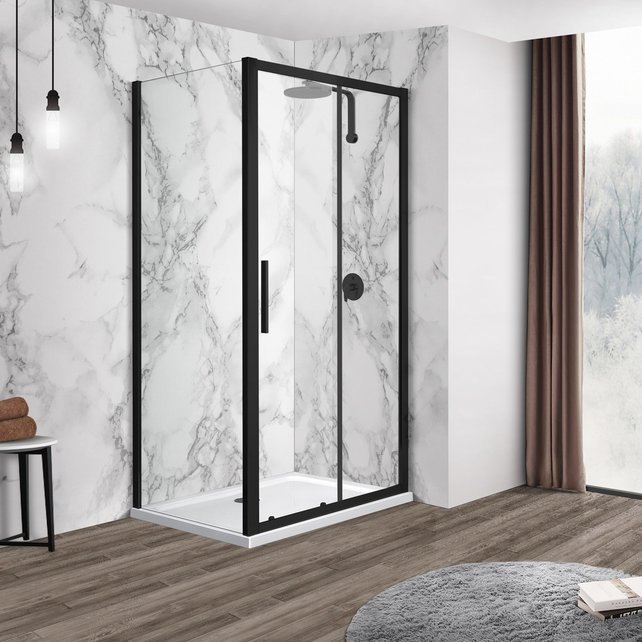 Douchecabine Brescia 120x90cm Mat Zwart Antikalk Helder Glas 6mm Veiligheidsglas Easy Clean