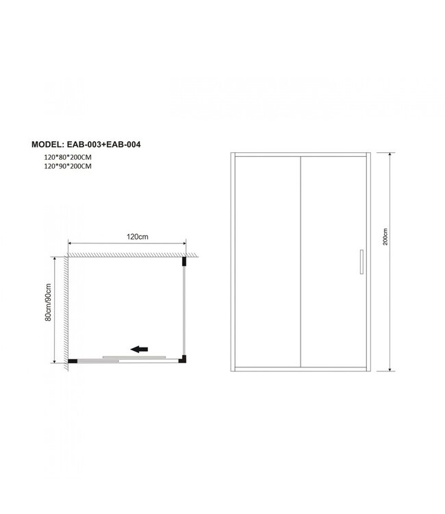 Douchecabine Brescia 120x90cm Mat Zwart Antikalk Helder Glas 6mm Veiligheidsglas Easy Clean