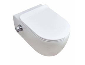 Randloos Hangtoilet met geintegreerde bidetkraan Koud 54x36cm incl. softclose toiletbril