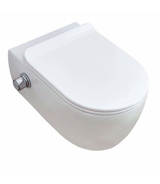 SANI-SUPPLY Randloos Hangtoilet met geintegreerde bidetkraan Koud 54x36cm incl. softclose toiletbril