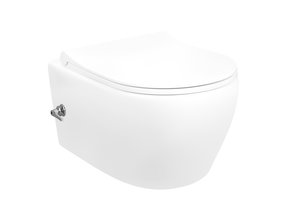 Randloos Hangtoilet Aloni met geïntegreerd bidetkraan Warm en Koud Wit diepspoel incl. Softclose Toiletbril Ultra Dun