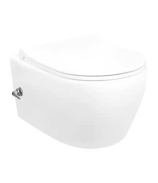 ALONI Randloos Hangtoilet Aloni met geïntegreerd bidetkraan Warm en Koud Wit diepspoel incl. Softclose Toiletbril Ultra Dun