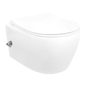 Randloos Hangtoilet Aloni met geïntegreerd bidetkraan Koud Wit diepspoel incl. Softclose Toiletbril Ultra Dun Randloos Hangtoilet Aloni met geïntegreerd bidetkraan Koud Wit diepspoel incl. Softclose Toiletbril Ultra Dun
