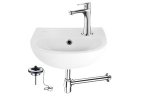 Fonteinset Bella Chroom 29x35cm compleet met toiletkraan en sifon incl. stop