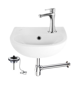 CREAVIT Fonteinset Bella Chroom 29x35cm compleet met toiletkraan en sifon incl. stop