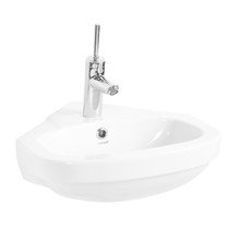 Hoekfontein WC Kwartrond 45x45x16cm Keramiek glans Wit met overloop