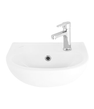 CREAVIT Fonteintje Bella 29x36cm Halfrond keramiek hoogglans wit met overloop en kraangat