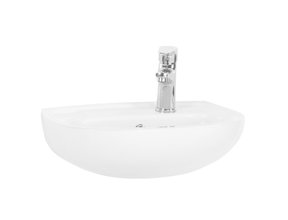 Fonteintje Bella 45x30cm Halfrond keramiek hoogglans wit met overloop en kraangat