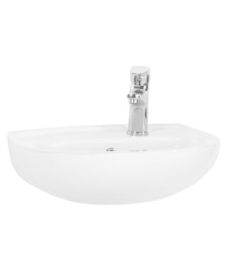 CREAVIT Fonteintje Bella 45x30cm Halfrond keramiek hoogglans wit met overloop en kraangat