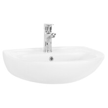 Fonteintje Bella 50x40cm Halfrond keramiek hoogglans wit met overloop en kraangat