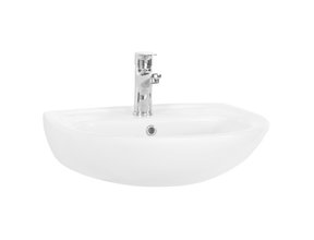 Fonteintje Bella 50x40cm Halfrond keramiek hoogglans wit met overloop en kraangat