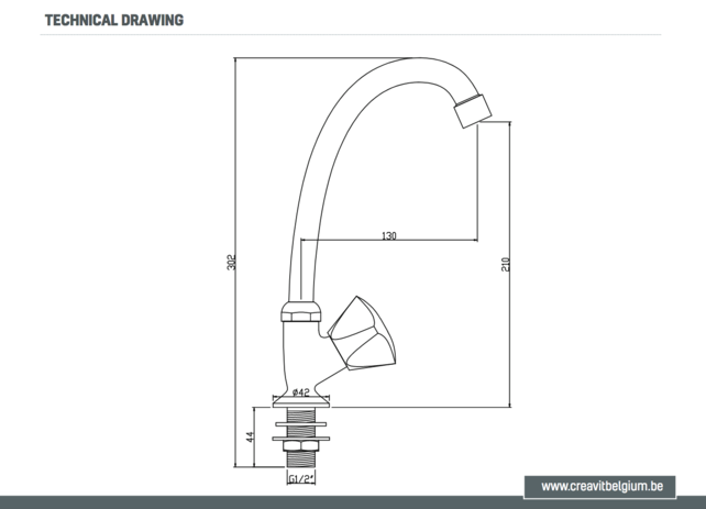 Fonteinkraan Bella Hoog Glans Chroom 26cm Koudwaterkraan