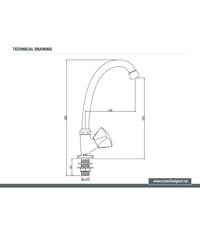 Fonteinkraan Bella Hoog Glans Chroom 26cm Koudwaterkraan