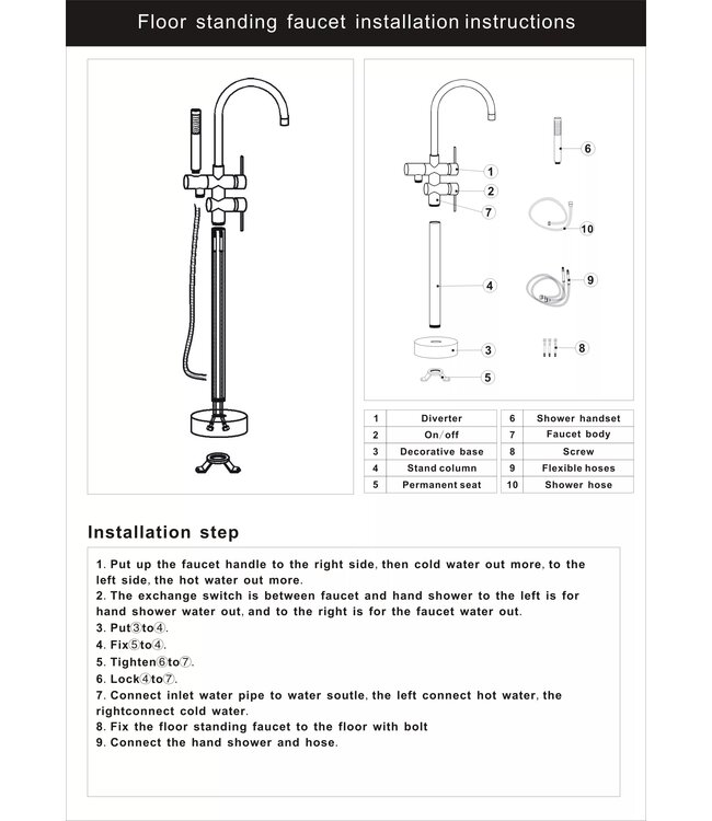 Badkraan Vrijstaand Ferrara Lux RVS Geborsteld Mengkraan Rond 1 Greeps met Handdouche
