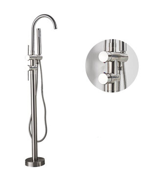 SANI-SUPPLY Badkraan Vrijstaand Ferrara Lux RVS Geborsteld Mengkraan Rond 1 Greeps met Handdouche