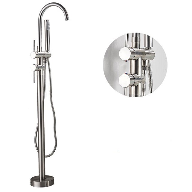 Badkraan Vrijstaand Ferrara Lux RVS Geborsteld Mengkraan Rond 1 Greeps met Handdouche Badkraan Vrijstaand Ferrara Lux RVS Geborsteld Mengkraan Rond 1 Greeps met Handdouche