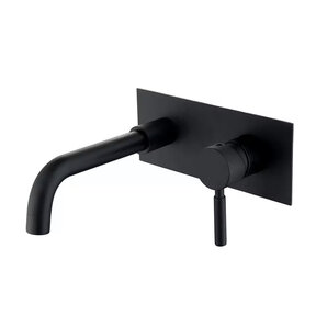 Wastafelkraan inbouw Roma Zwart Mat Wandkraan Rond 2-gats met muurplaat