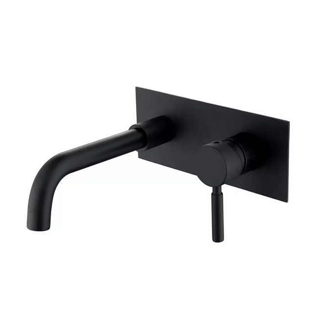 Wastafelkraan inbouw Roma Zwart Mat Wandkraan Rond 2-gats met muurplaat
