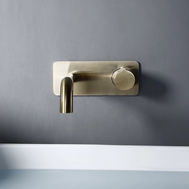 Wastafelkraan inbouw Vanity Geborsteld Goud Wandkraan Rond 2-gats met muurplaat