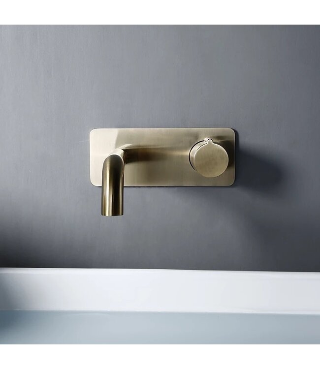 Wastafelkraan inbouw Vanity Geborsteld Goud Wandkraan Rond 2-gats met muurplaat