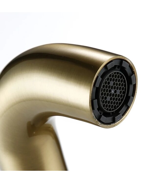 Wastafelkraan inbouw Vanity Geborsteld Goud Wandkraan Rond 2-gats met muurplaat