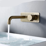 Wastafelkraan inbouw Vanity Geborsteld Goud Wandkraan Rond 2-gats met muurplaat