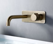 Wastafelkraan inbouw Vanity Geborsteld Goud Wandkraan Rond 2-gats met muurplaat