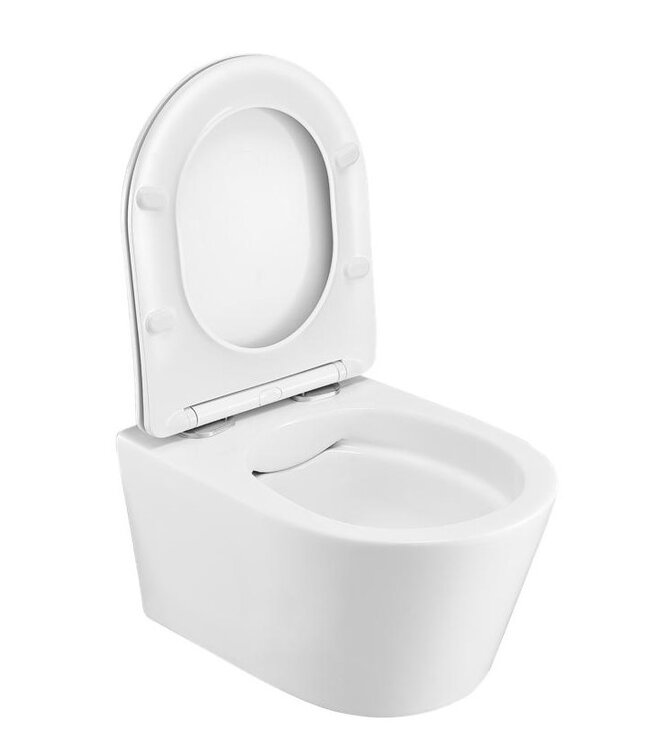 Hangend Toilet Easy Flush Compact 36x48x25 cm Rimfree incl. Slim Flatline Softclose Zitting