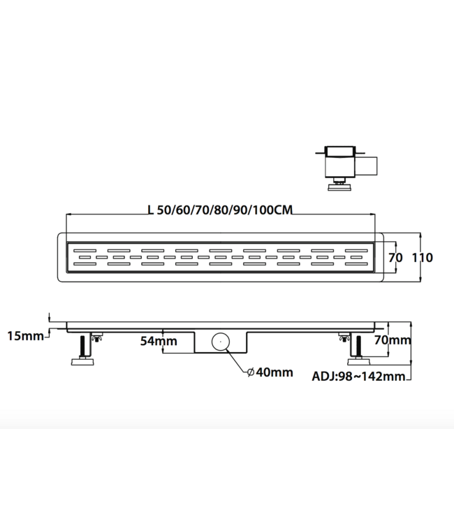 ALONI Douchegoot Aloni Geborsteld koper 100x7cm compleet