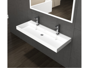 Wastafel Pearl 120x47x8 cm Solid Surface enkele wasbak met twee kraangaten