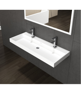 SANI-SUPPLY Wastafel Pearl 120x47x8 cm Solid Surface enkele wasbak met twee kraangaten