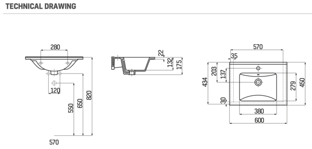 Keramische Wastafel Sally 60x45x2cm Wit met kraangat en overloop