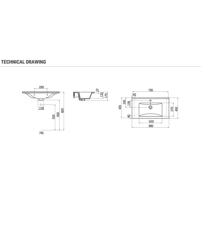 Keramische Wastafel Sally 80x45x2cm Wit met kraangat en overloop